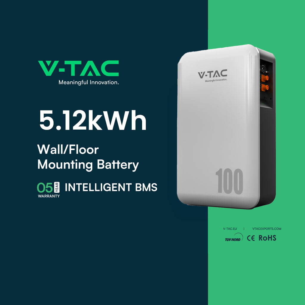 V-TAC Batteria di Accumulo 5.12kWh al Litio-Ferro-Fosfato LiFePO4 BMS Integrato per Inverter Fotovoltaici CEI 0-21 51.2V 100Ah IP65 Garanzia 10 Anni V-TAC Batteria di Accumulo 5.12kWh al Litio-Ferro-Fosfato LiFePO4 BMS Integrato per Inverter Fotovoltaici CEI 0-21 51.2V 100Ah IP65 Garanzia 10 Anni